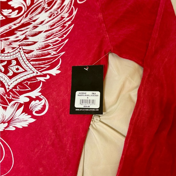 NWT - Affliction Majestic Cross T-Shirt w Rhinestones 
Cold Shoulder Grunge Top - Picture 15 of 17